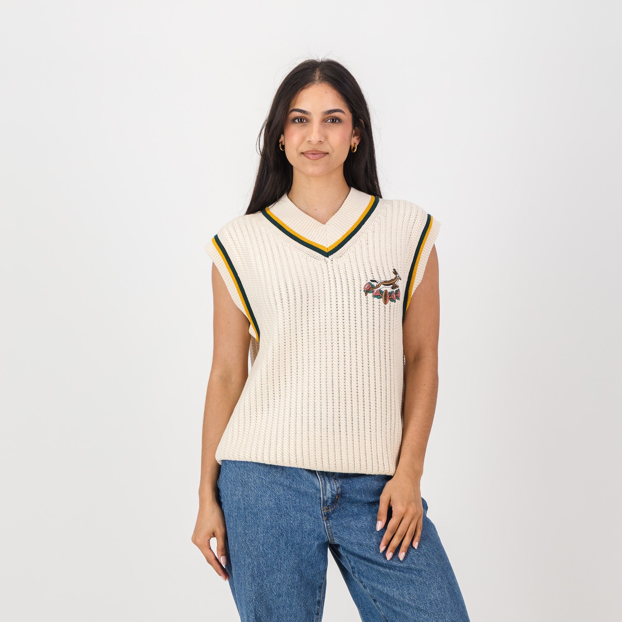 Springboks Crochet Vest Knit - Ivory - Old School