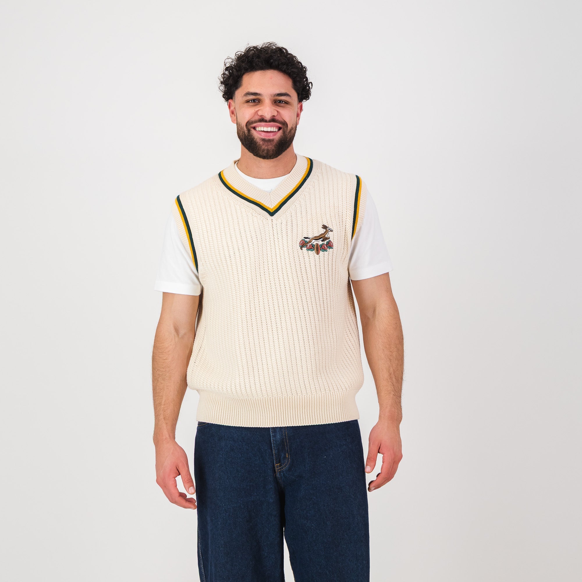 Springboks Crochet Vest Knit - Ivory - Old School