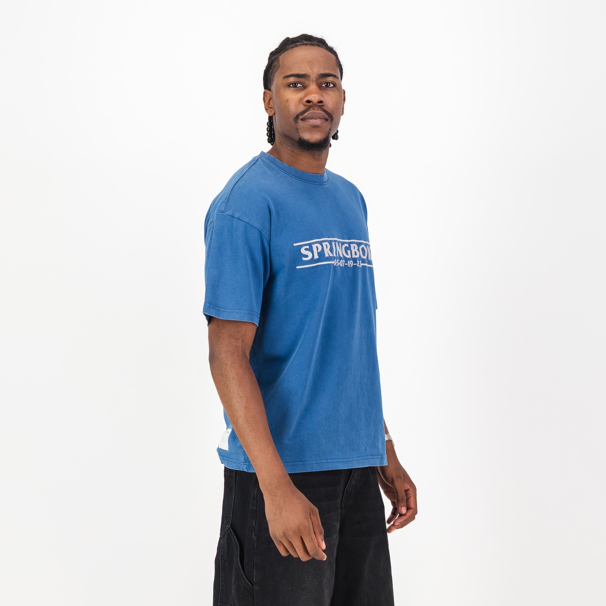 Springboks Four Wins Acid Wash Boxy Crew Tee - Navy - Old School