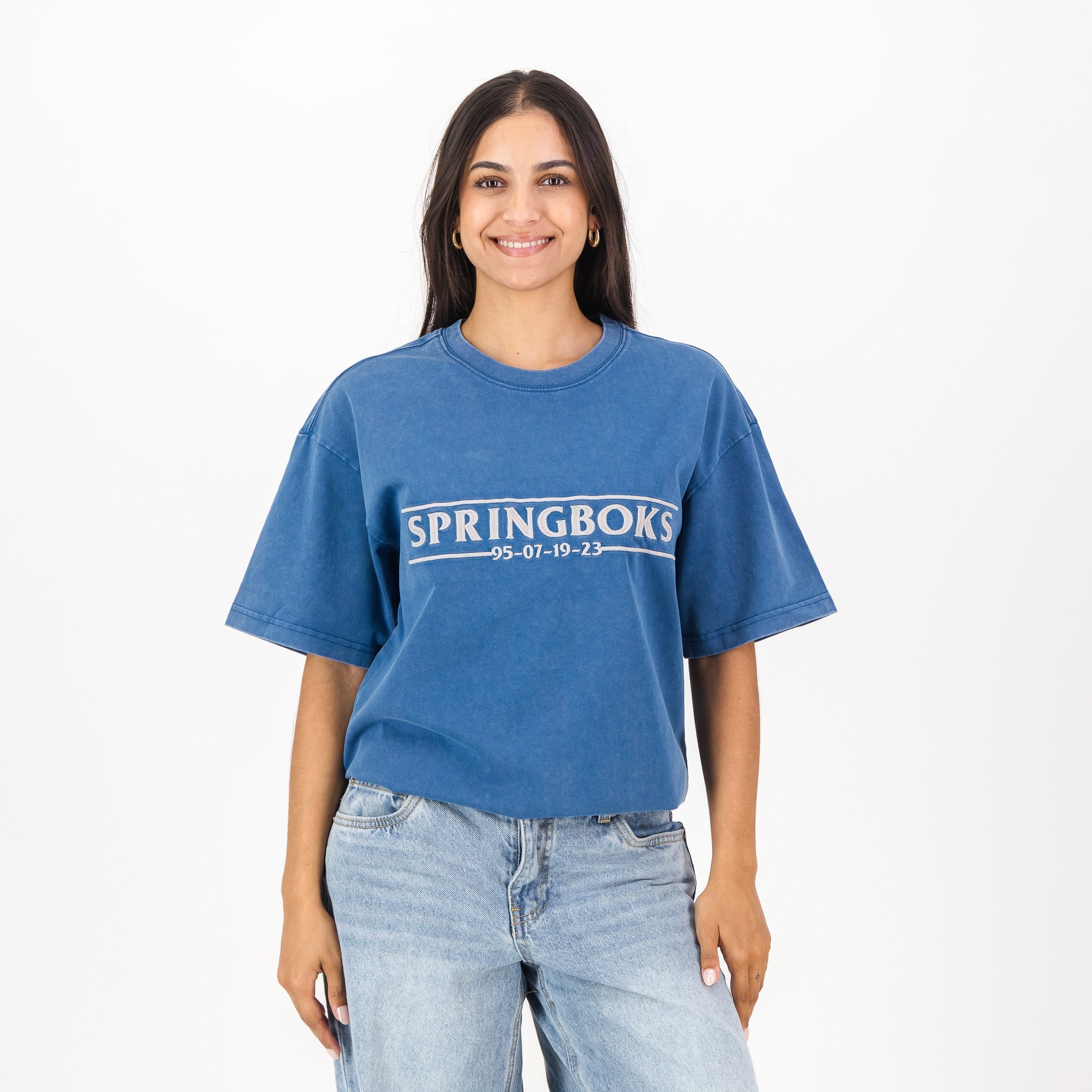 Springboks Four Wins Acid Wash Boxy Crew Tee - Navy - Old School