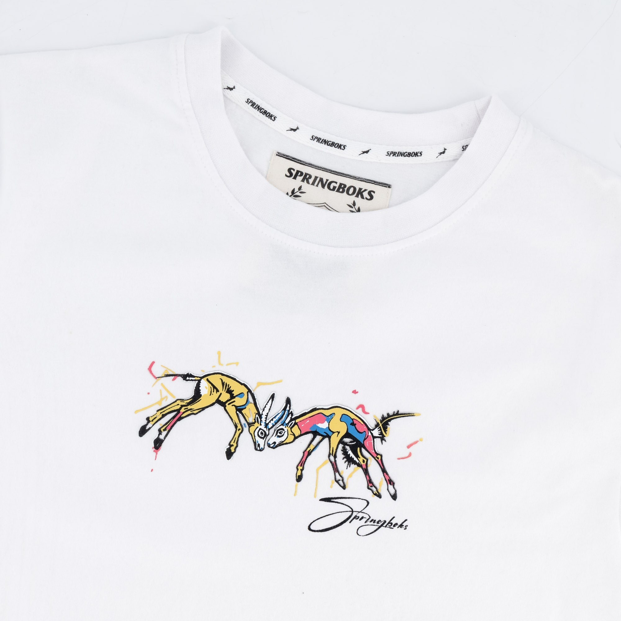 Springboks Graffiti Regular Crew Tee - White - Old School
