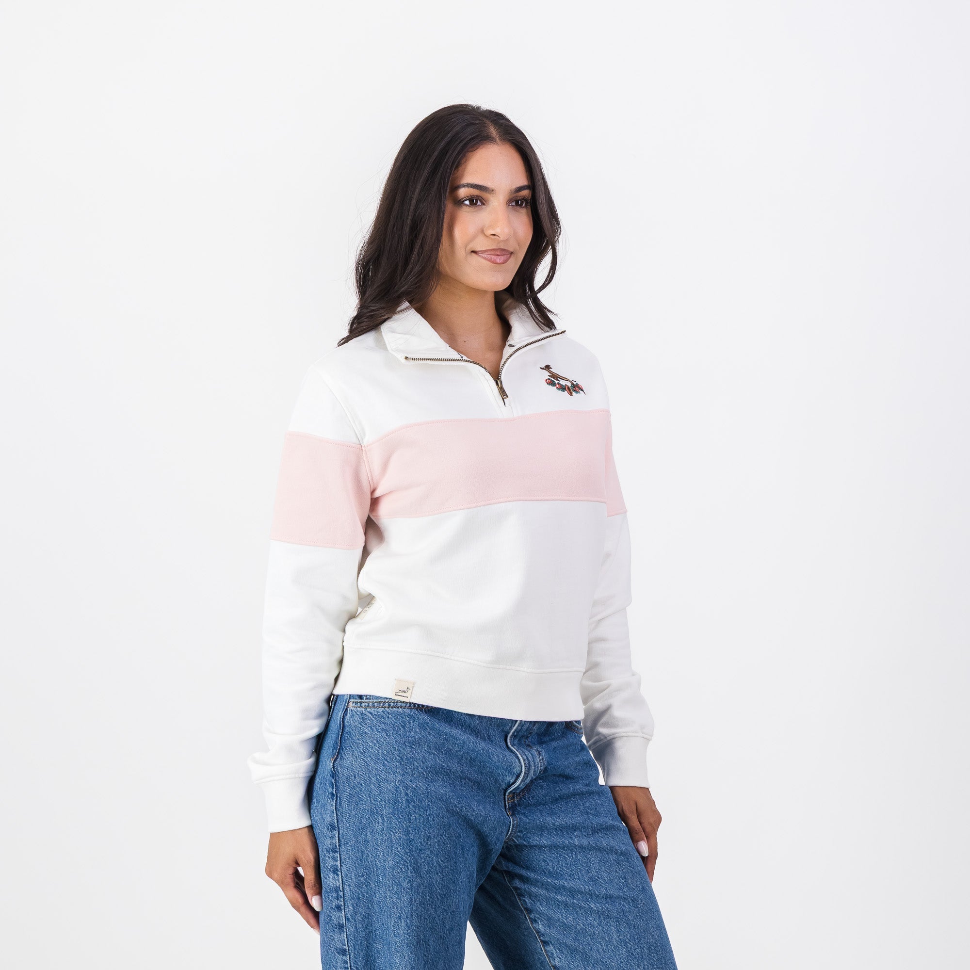 Springboks Hoop Quarter Zip Crop Sweat - Rose Quartz - Old School