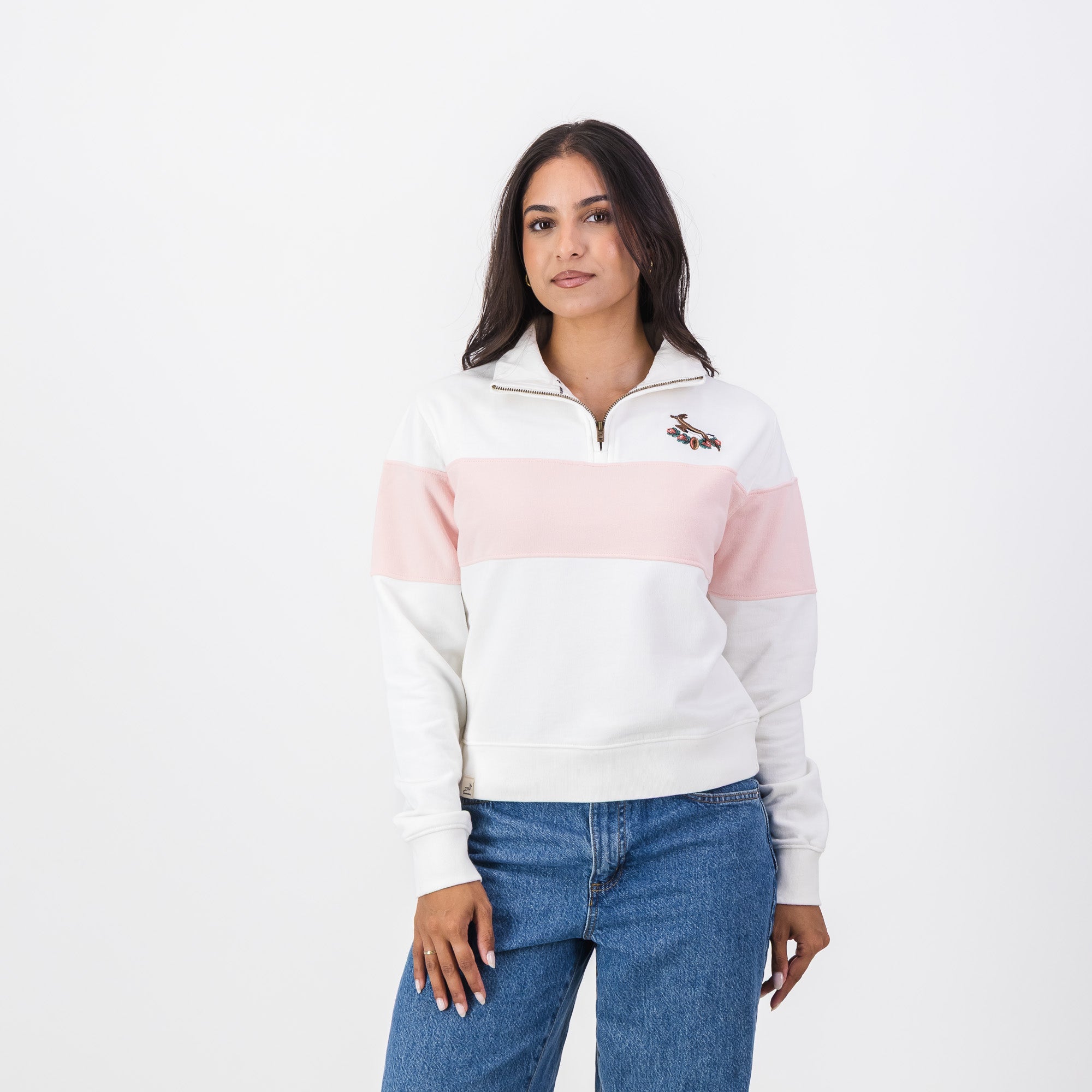 Springboks Hoop Quarter Zip Crop Sweat - Rose Quartz - Old School