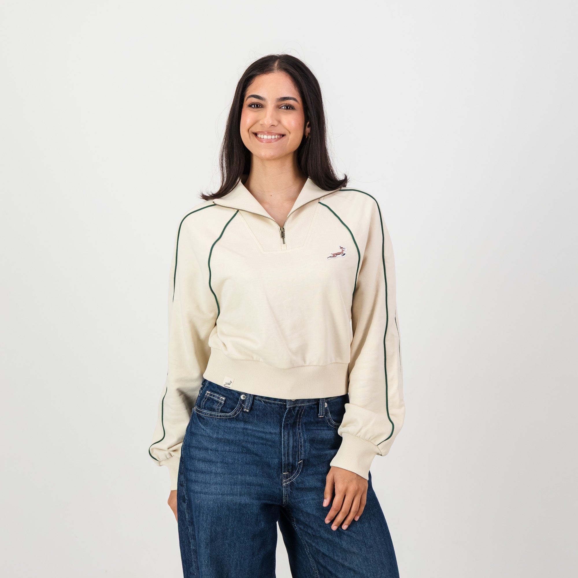 Springboks Ladies Piped Zip Through Sweat-Ivory – Old School