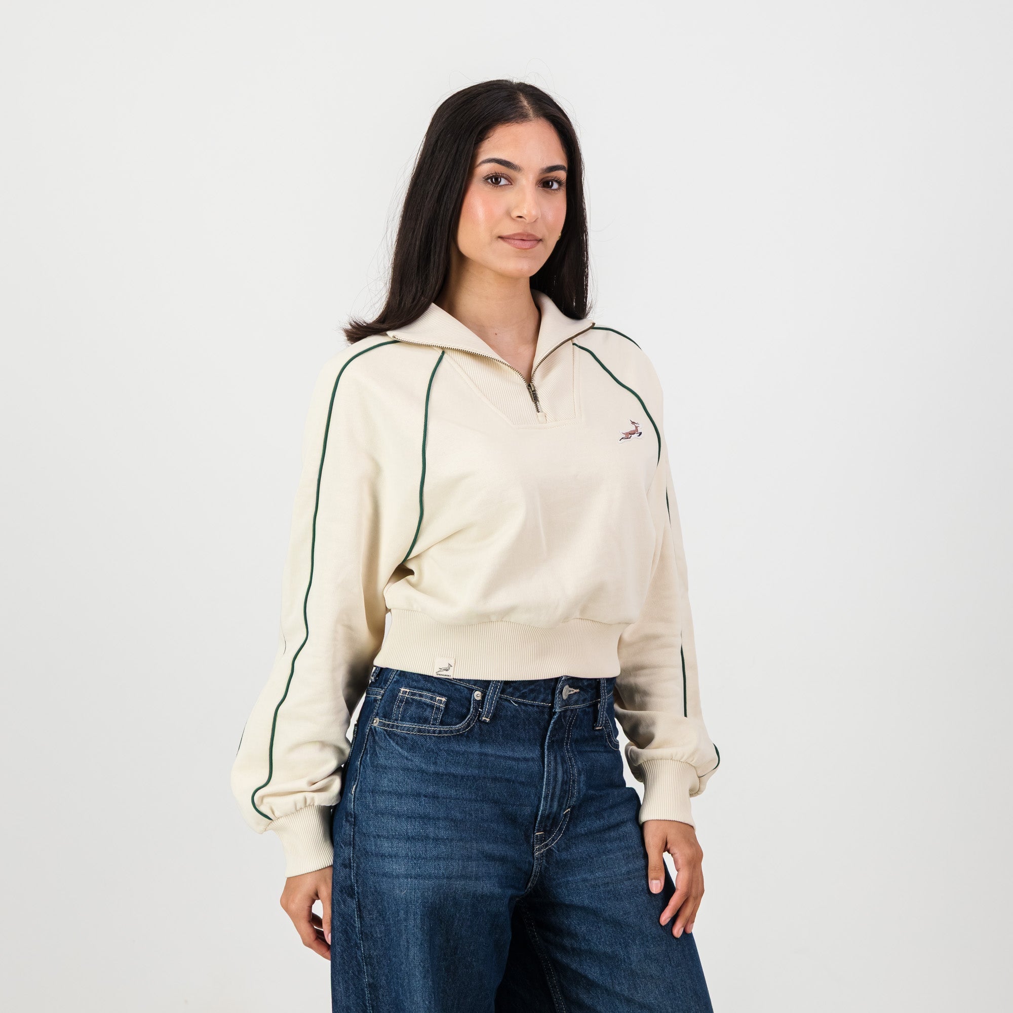 Springboks Ladies Piped Zip Through Sweat-Ivory – Old School