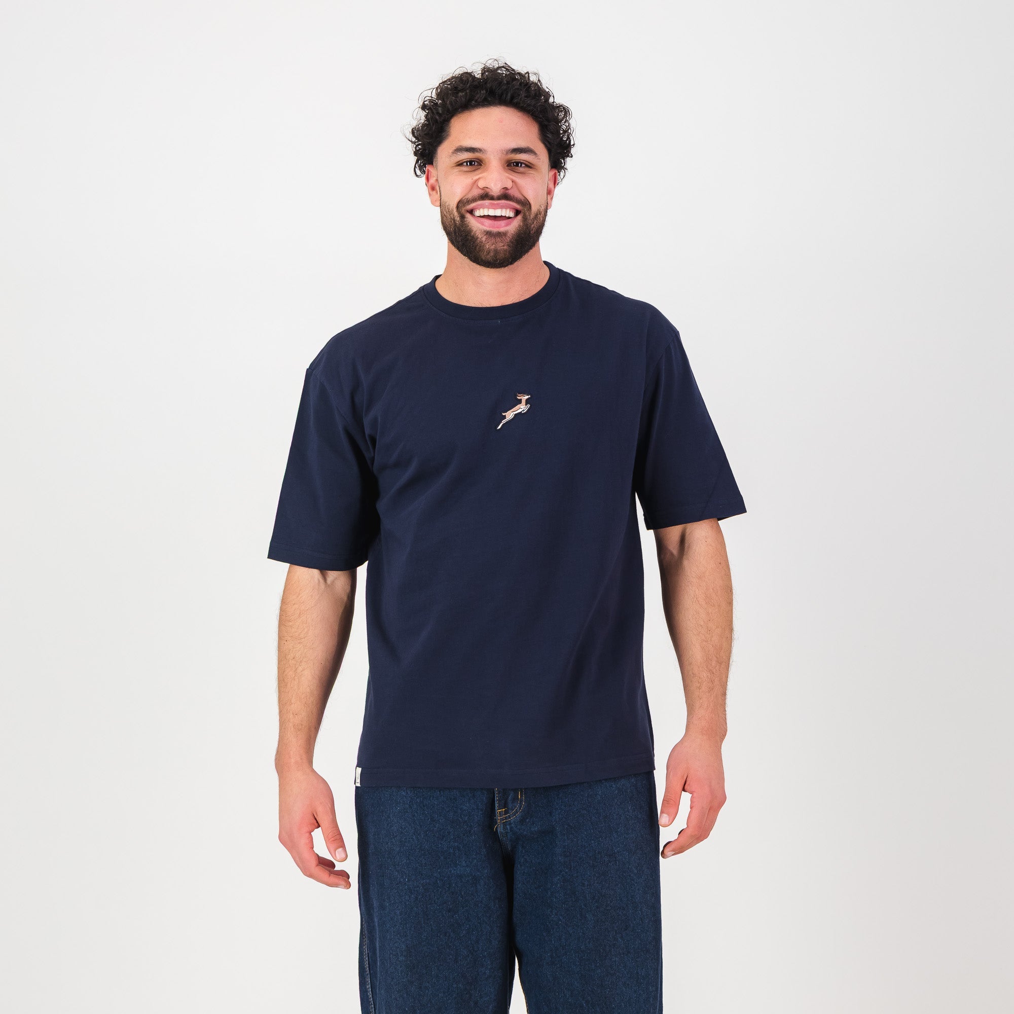 Springboks Nat Badge Boxy Crew Tee - Navy - Old School