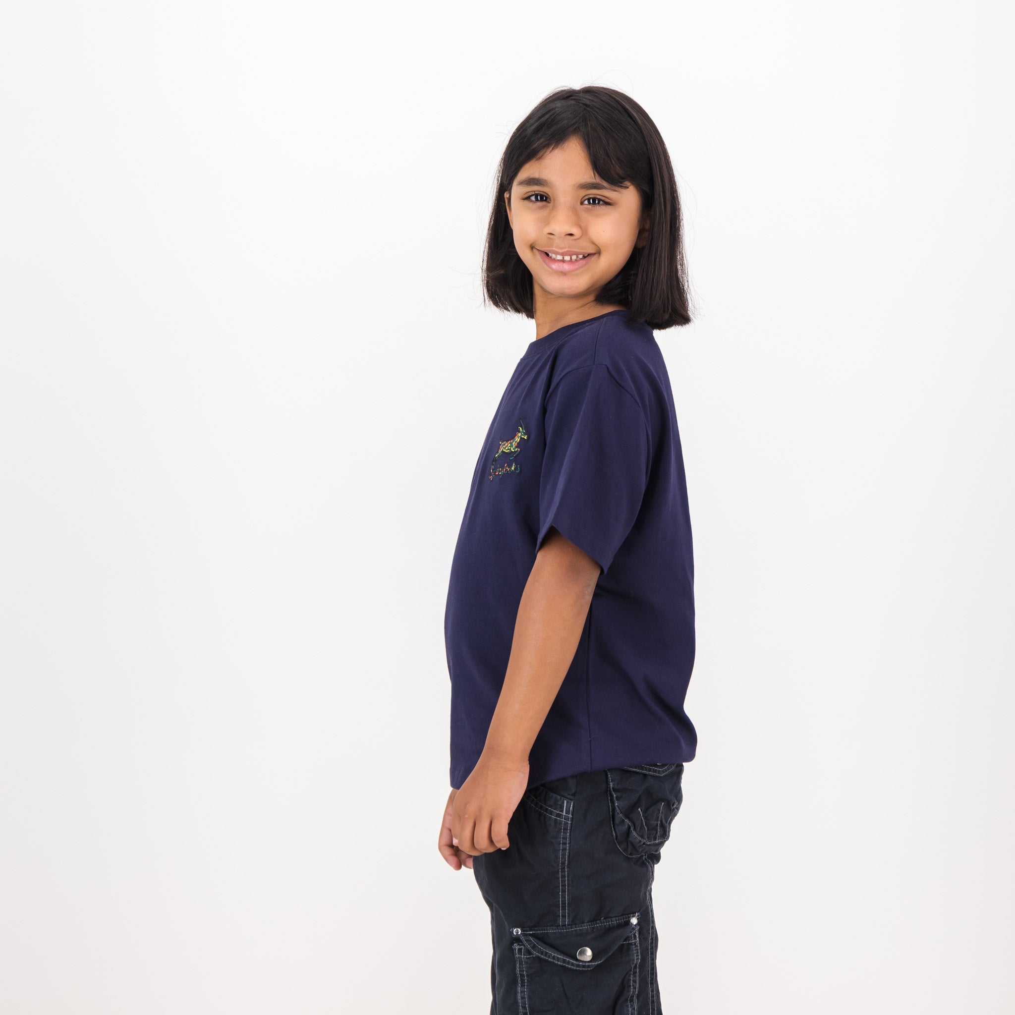 Springboks Painted Bok Kids Crew Tee - Navy - Old School