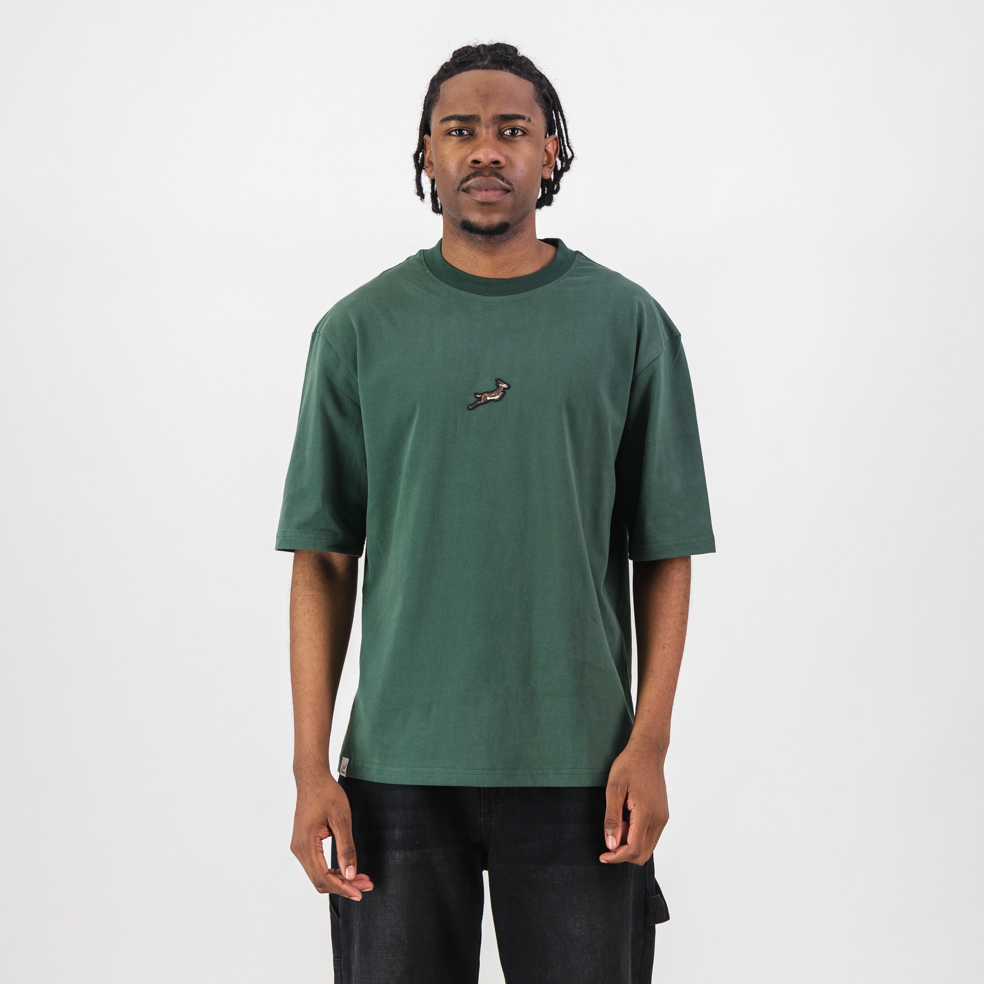 Springboks Pop Badge Boxy Crew Tee - OS Green - Old School