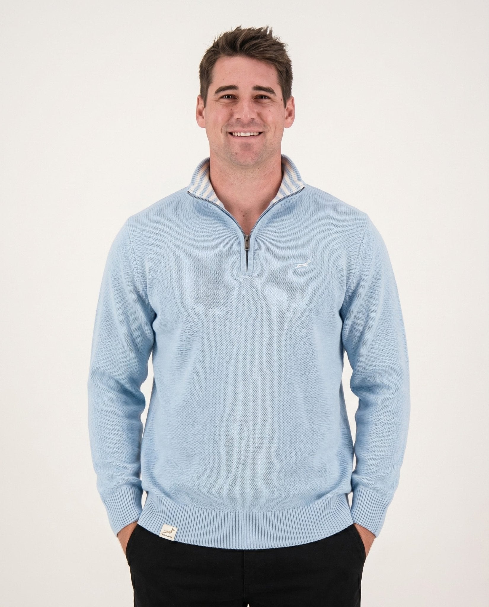 Springboks Premium Quarter Zip Knit - Skyway - Old School