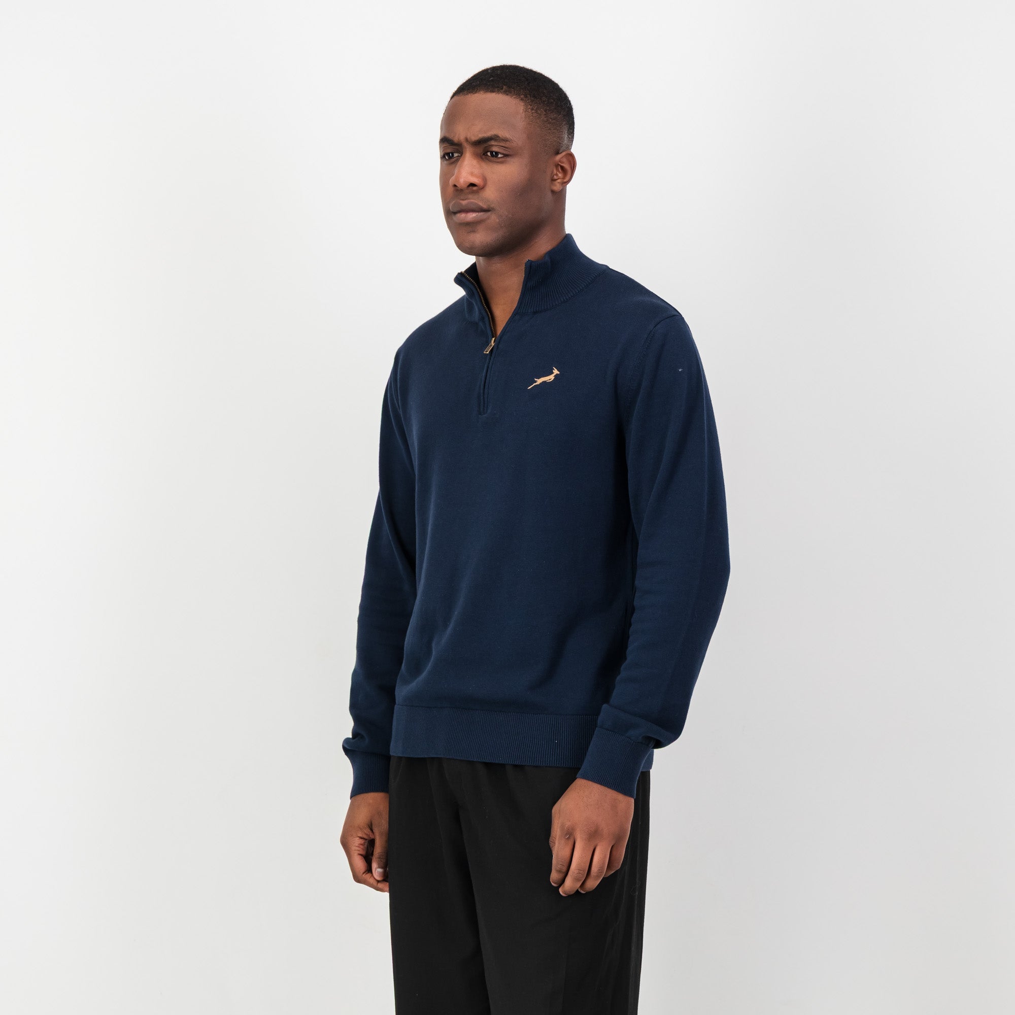 トップス MagazinePocketChainStitchOpenCollarShirt Springboks Quarter Zip Knit-Navy