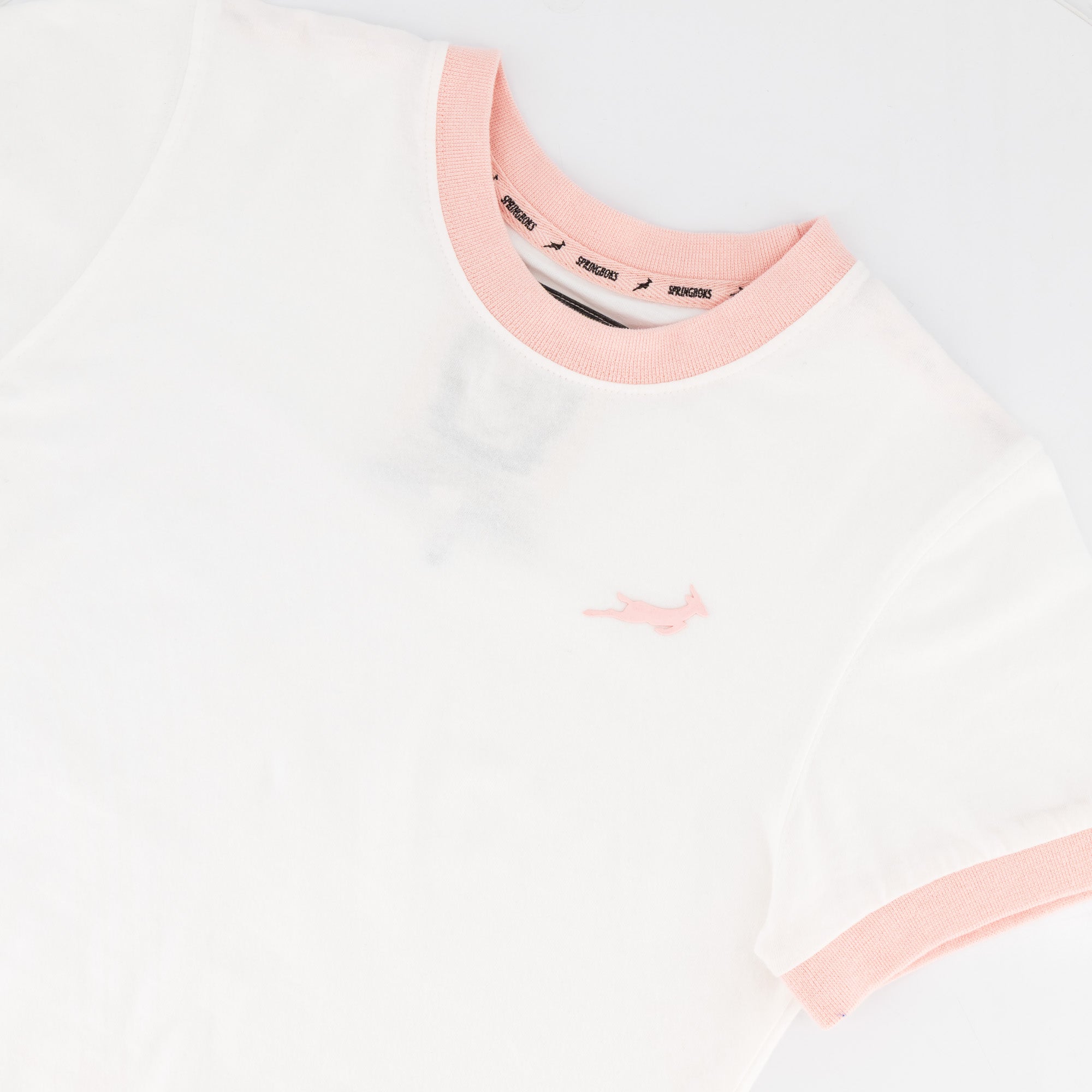 Springboks Ringer Crop Crew Tee - White - Old School