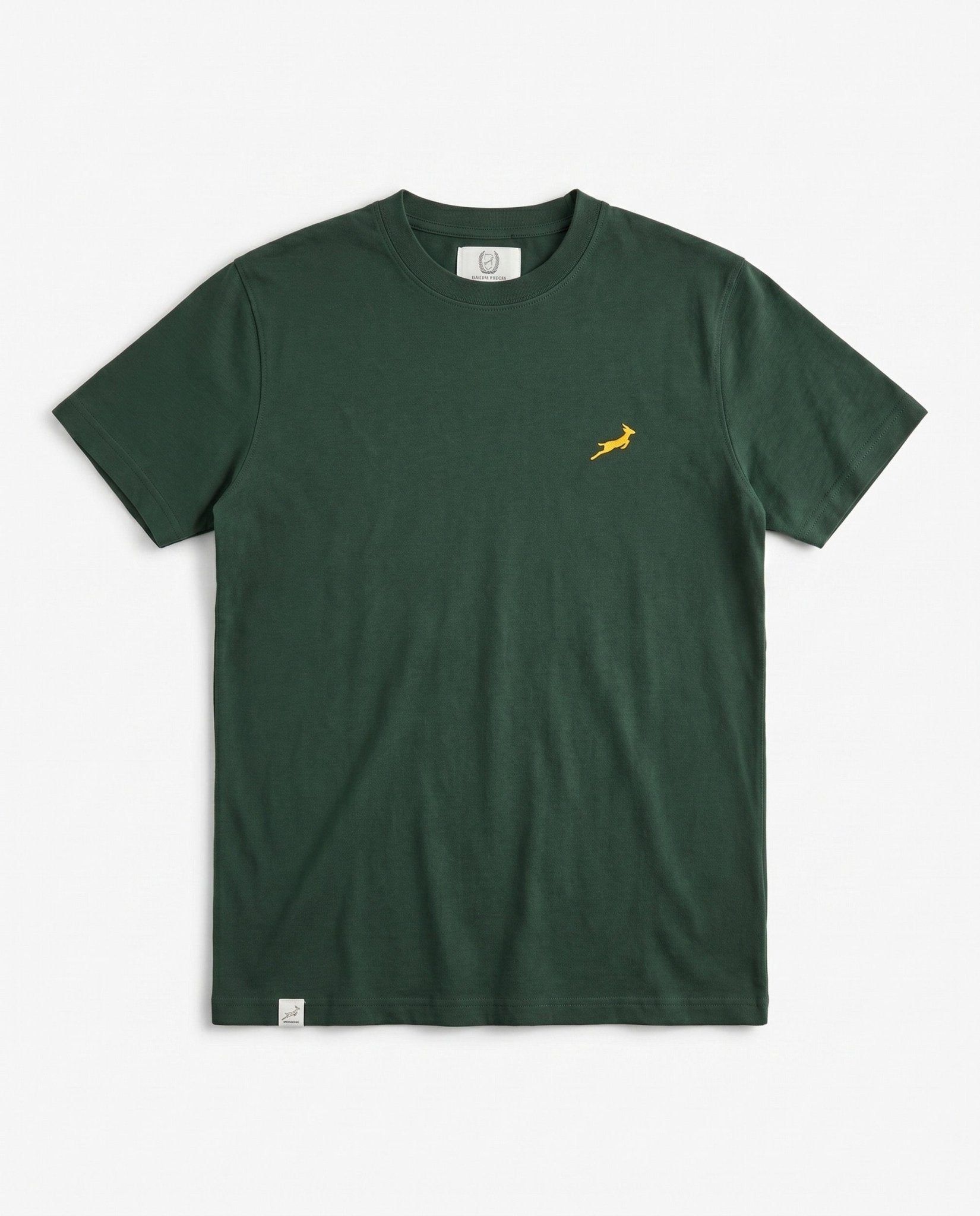 Springboks Small Logo Regular Crew T-Shirt Plain Green - Old School