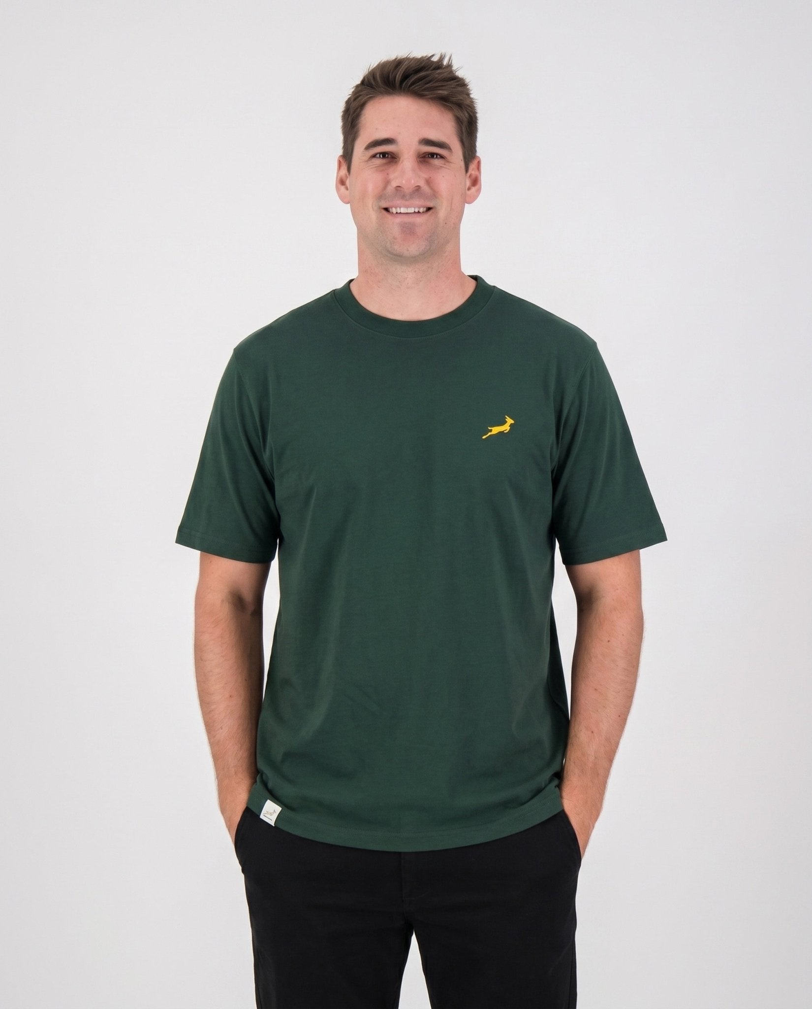 Springboks Small Logo Regular Crew T-Shirt Plain Green – Old School