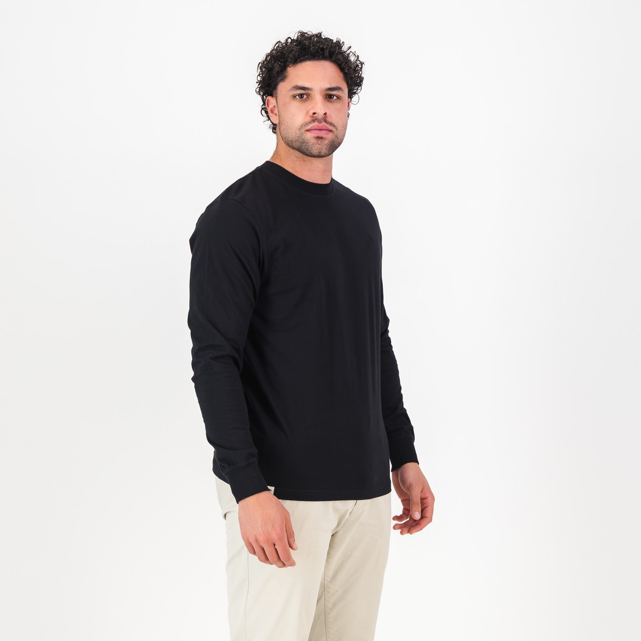 Springboks SML EMB LS Crew Tee - Black - Old School