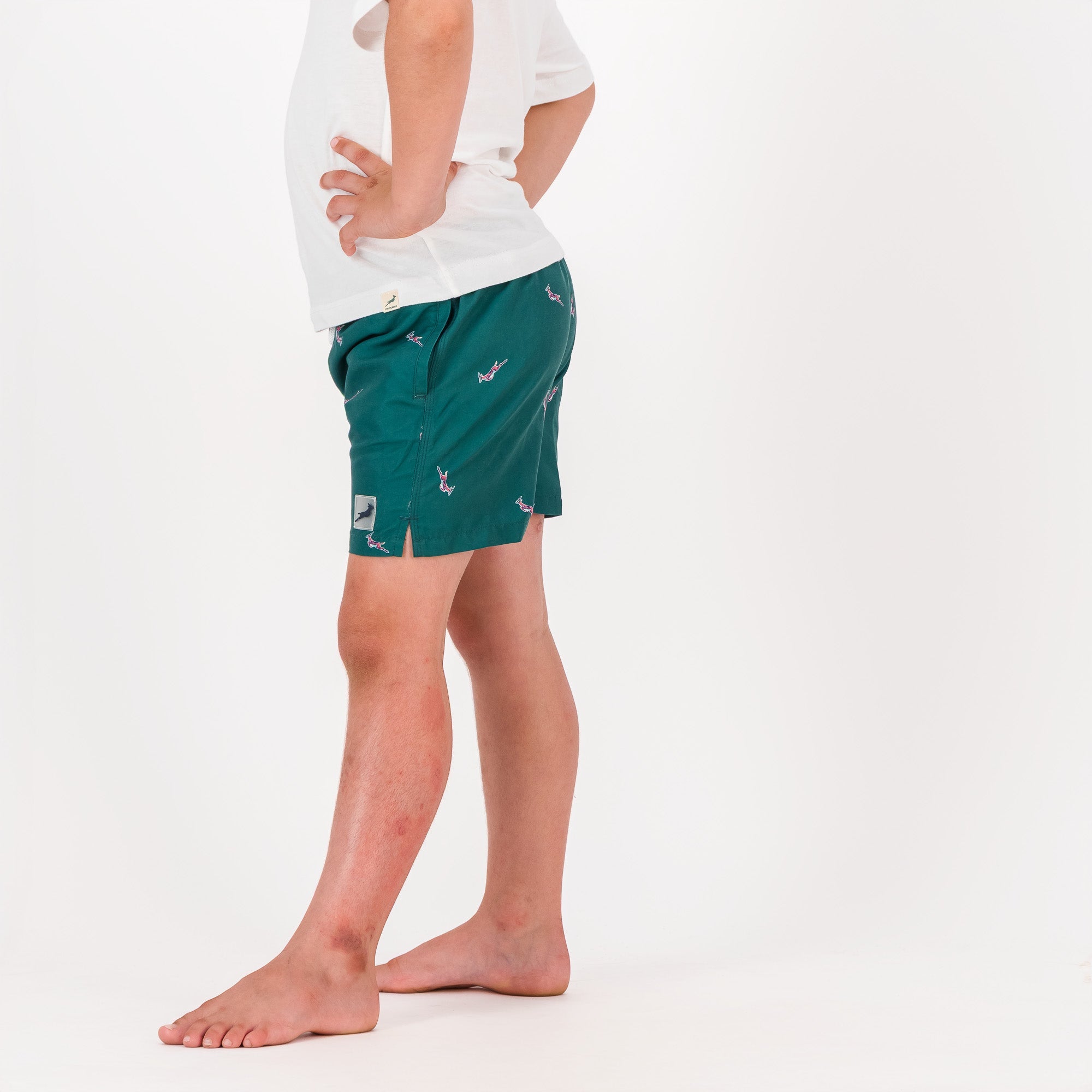 Springboks Summer Pop Print Kids Swim Shorts - Teal - Old School