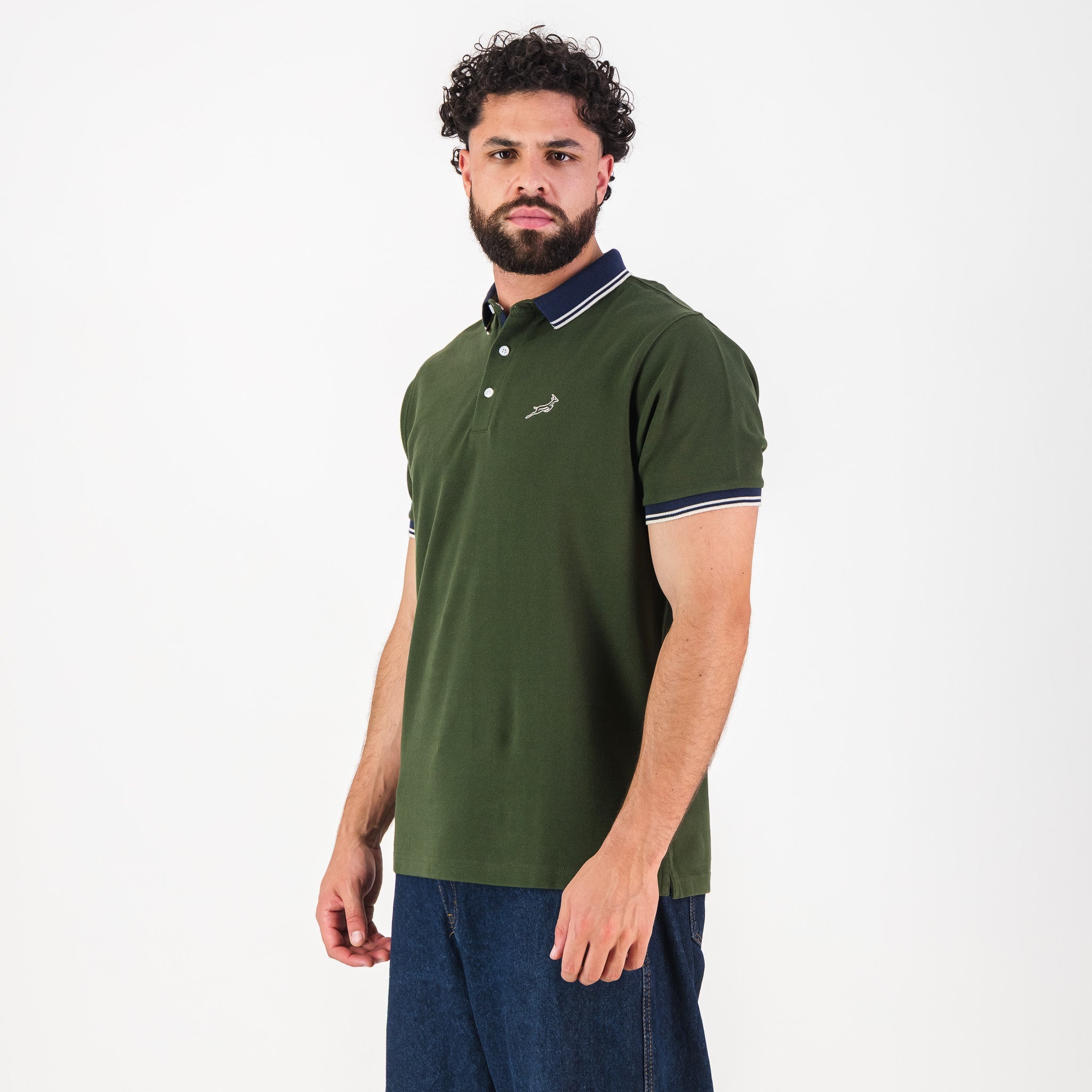 Springboks Tipped SS Polo - Military Olive - Old School
