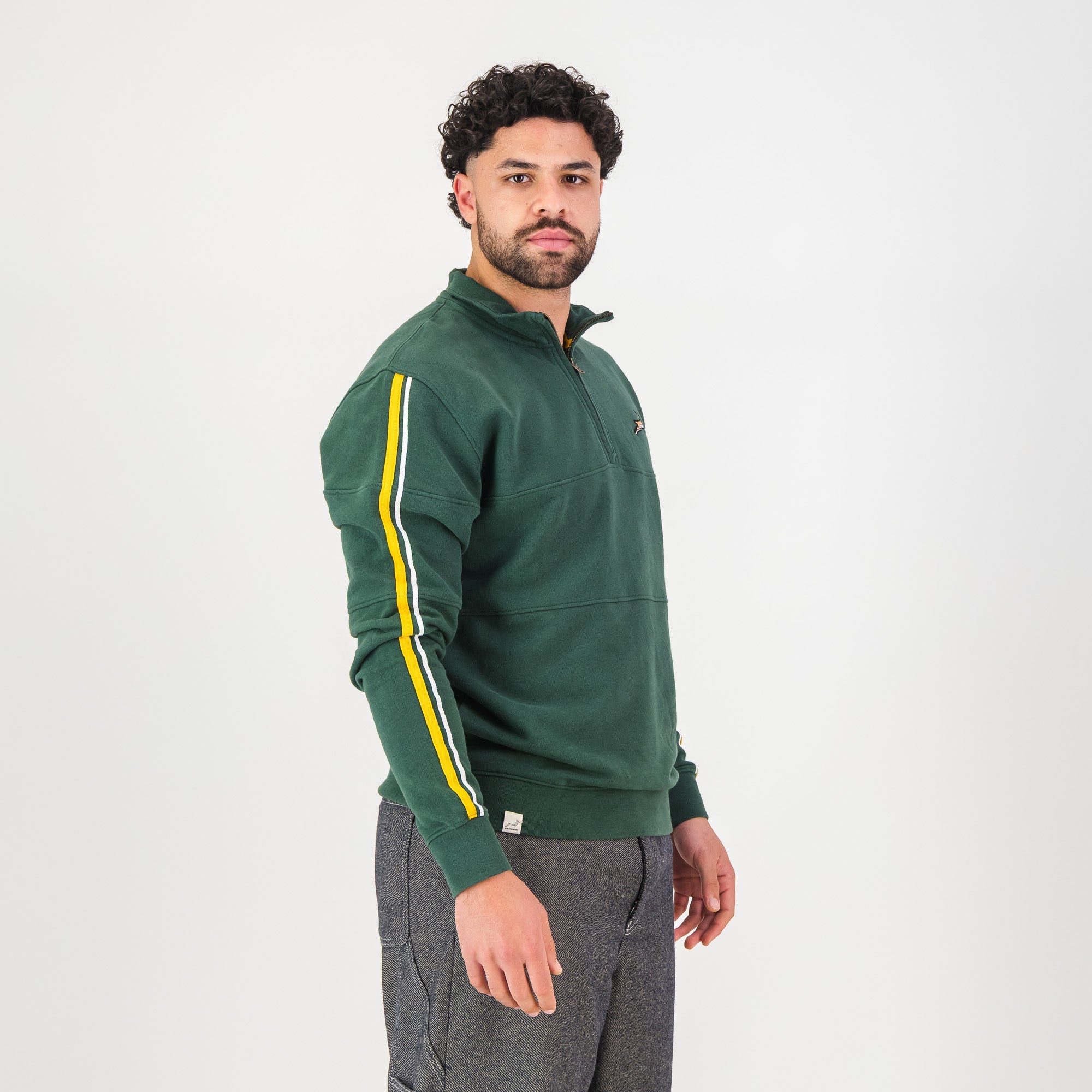 Springboks Twill SLV Quarter Zip Sweat - OS Green - Old School