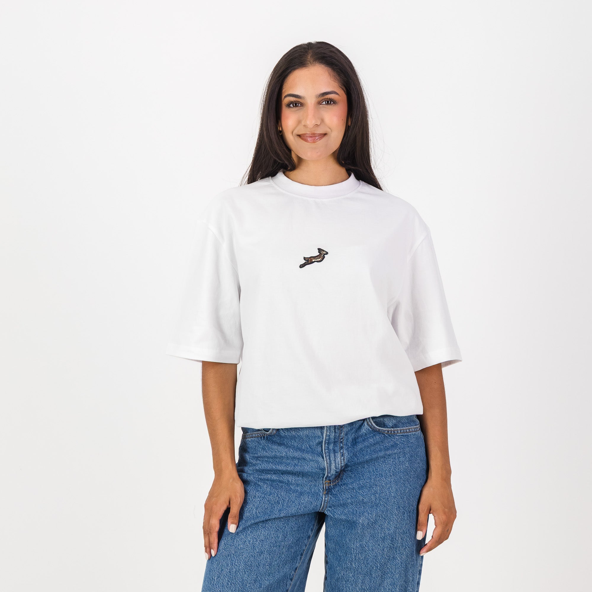 Springboks Winter Pop Badge Boxy Crew Tee - White - Old School