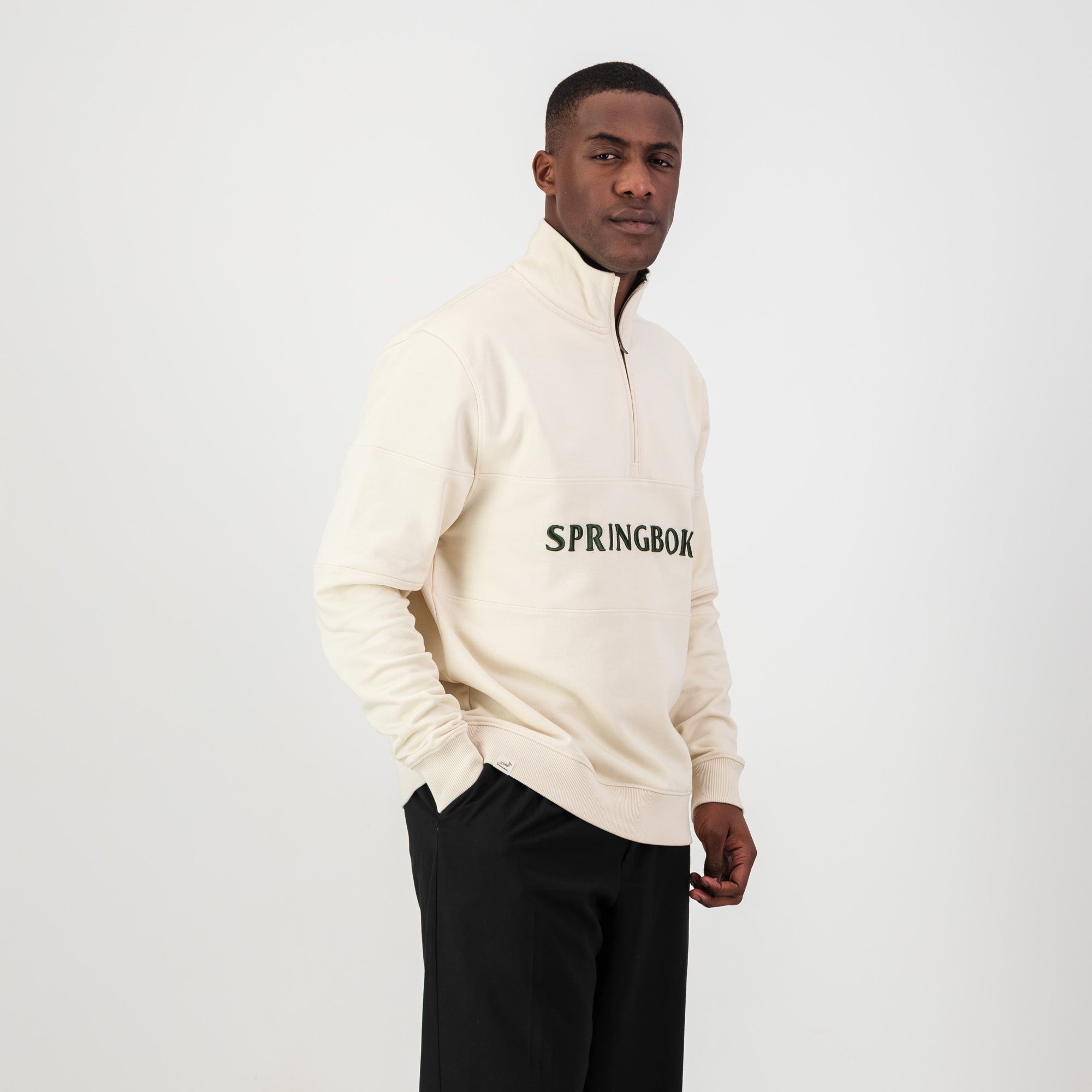 Springboks Word Quarter Zip Sweat - Ivory - Old School