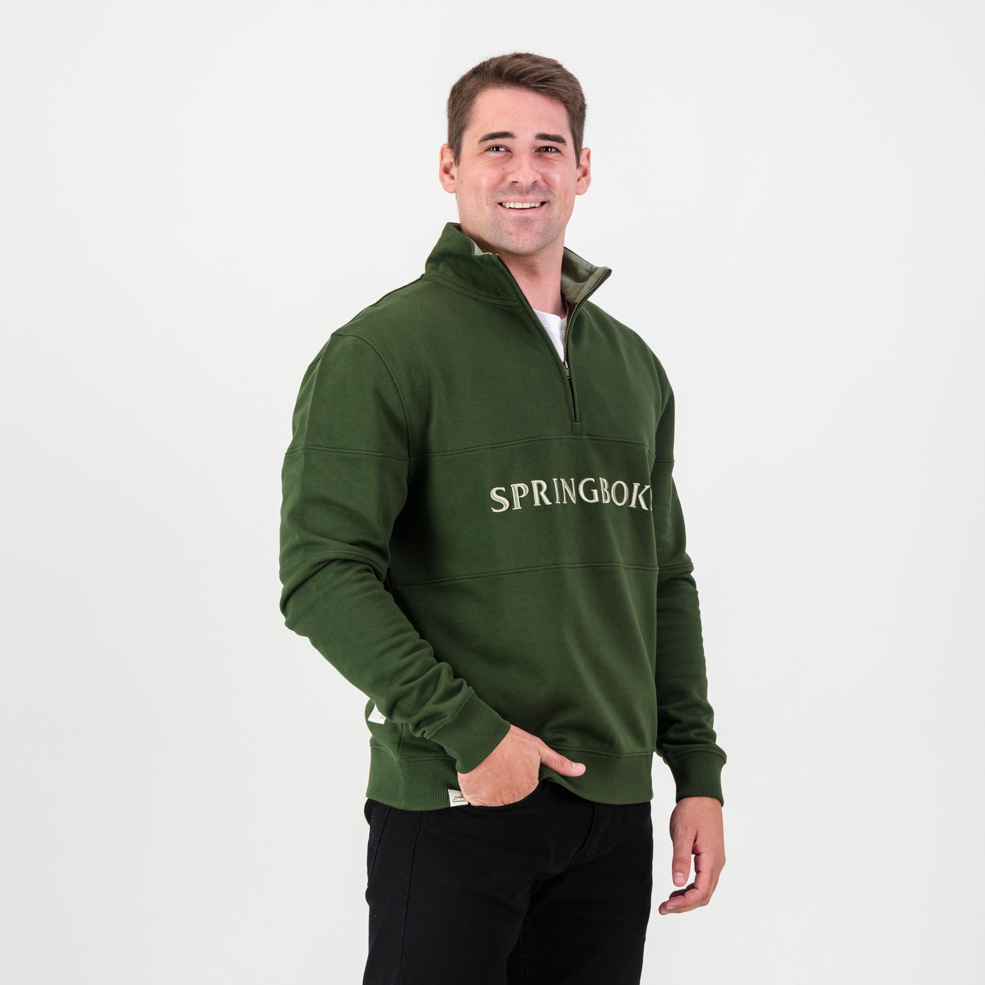 Springboks Word Quarter Zip Sweat-Military Olive – Old School
