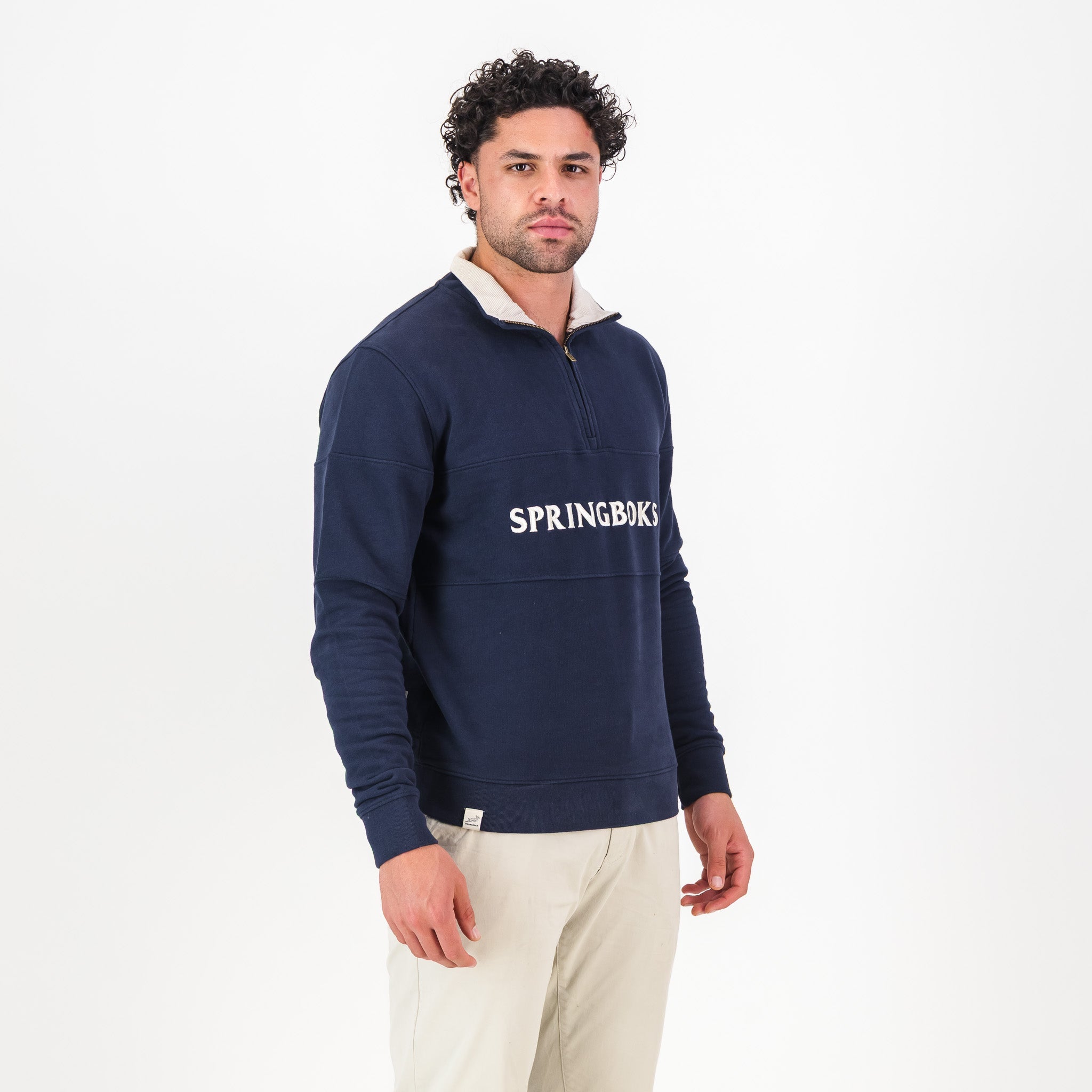 Springboks Word Quarter Zip Sweat - Navy - Old School