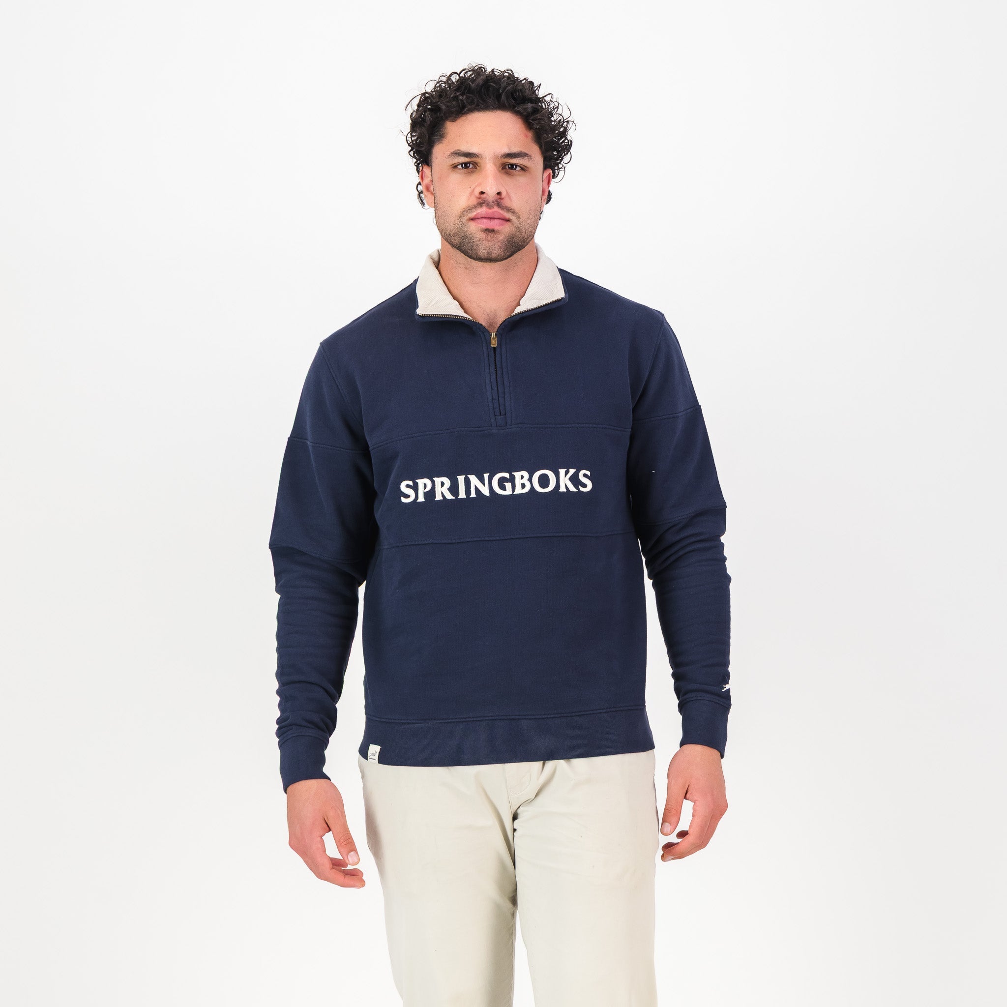 Springboks Word Quarter Zip Sweat - Navy - Old School