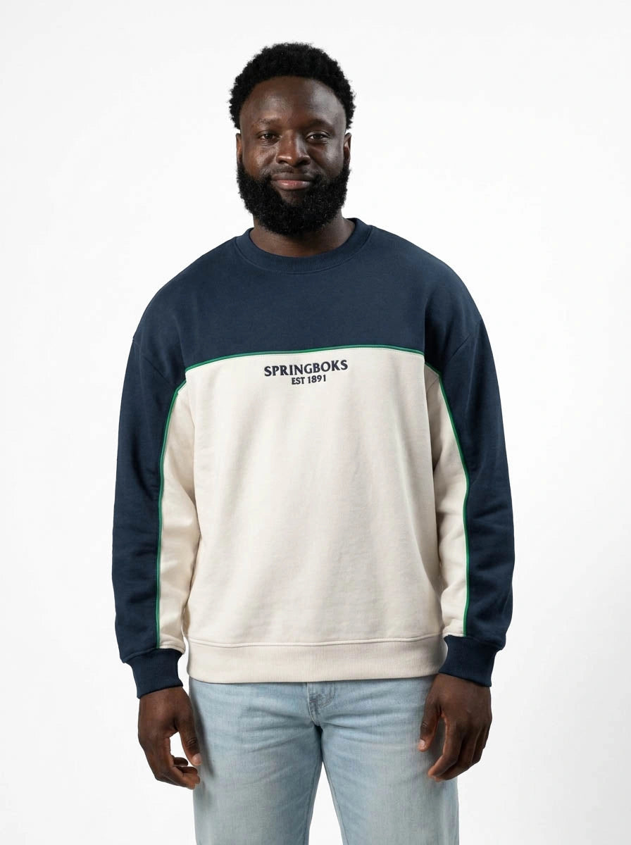Springboks Retro Colour Block LS Sweatshirt Navy